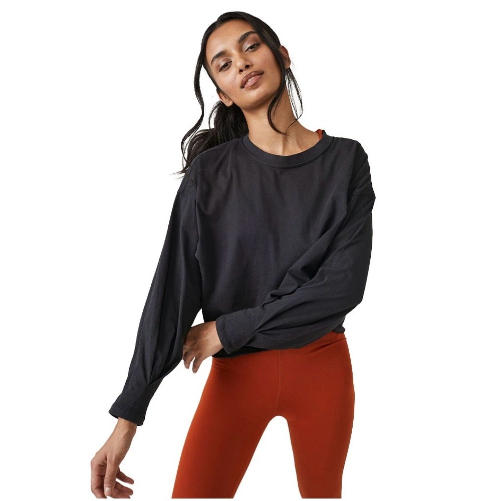 Free People Movement Inspire Layer Top Women XS Charcoal Gray Cotton Crop Shirt